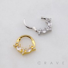 MULTI CZ MARQUISE FLORAL STAR 316L SURGICAL STEEL SEPTUM HINGED SEGMENT RING